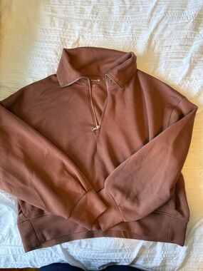 Old Navy Women's Half-Zip Pullover Sweatshirt in Rust